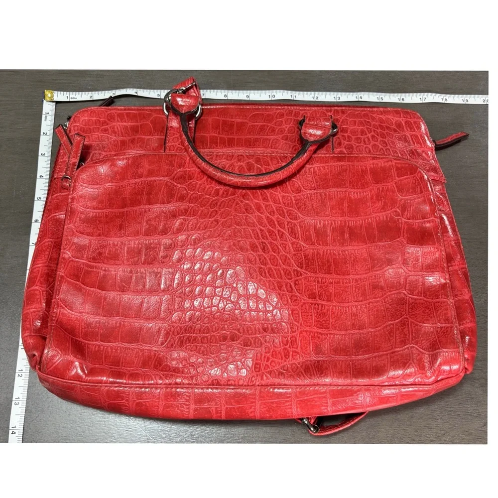Bueno Red Womens Large Laptop Bag Crocodile Pattern